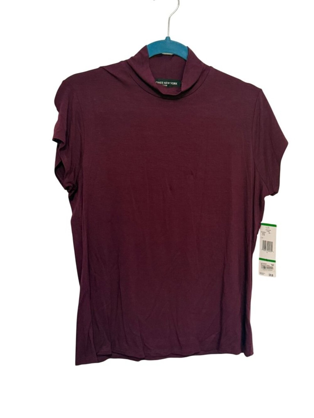 Jones New York Knit Top Purple Mock Neck NWT Cap Sleeves Womans L